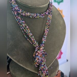 Multi beaded long tie wrap necklace